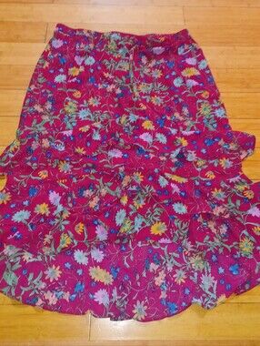 Linea by Louis Dell'Olio Rose-Magenta Floral Tiered Ruffles Maxi Skirt